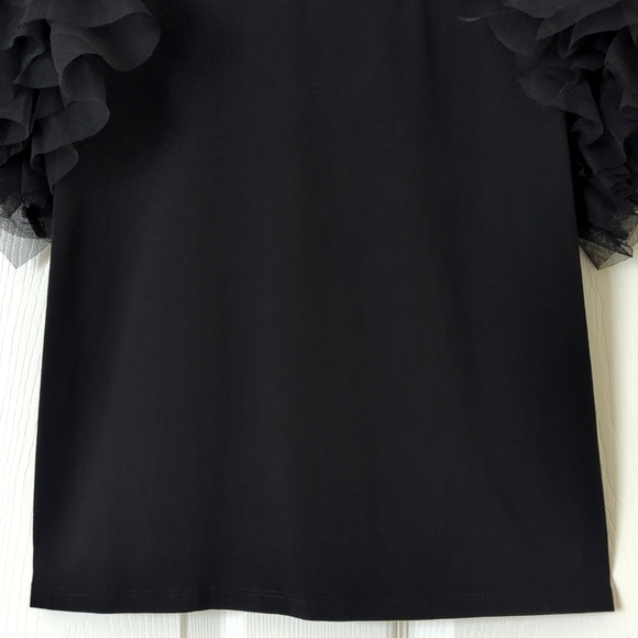 Joie Flirty Ruffled Tiered Tulle Short Sleeve Lightweight Crewneck Top Black L - Picture 6 of 9
